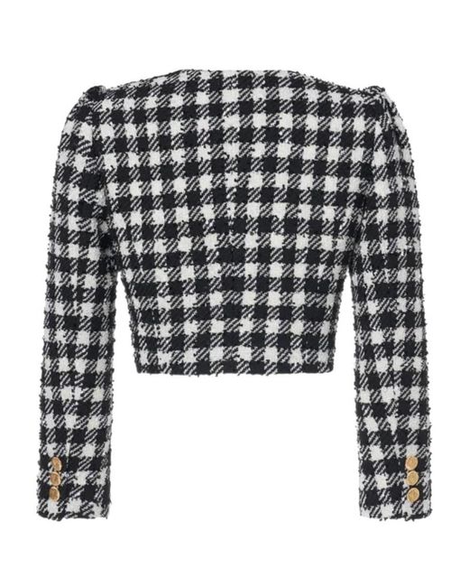 Alessandra Rich Black Vichy Tweed Single-Breasted Blazer