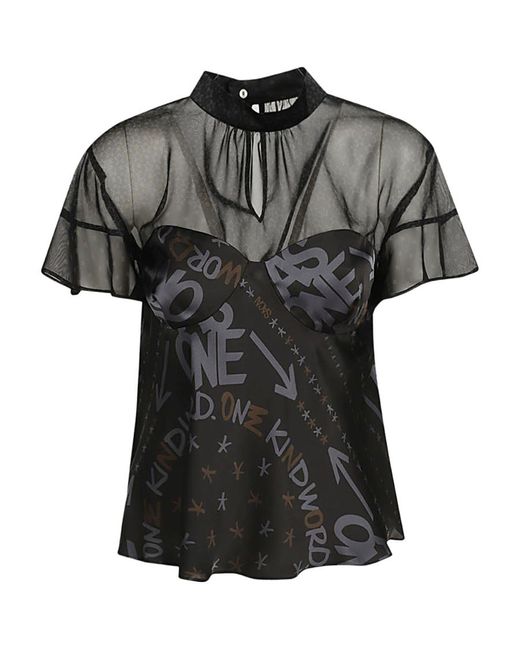 Sacai Black Graffiti Print Tulle Blouse