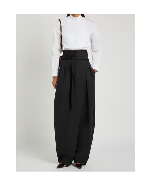 Alaïa Black Barrel-Leg Silk And Stretch-Wool Trousers
