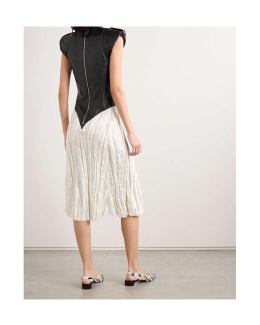Gabriela Hearst White Athena Paneled Leather And Crinkled Silk-Blend Twill Midi Dress