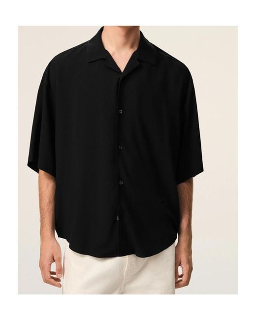 AMI Black Logo Embroidered Short-Sleeved Shirt for men