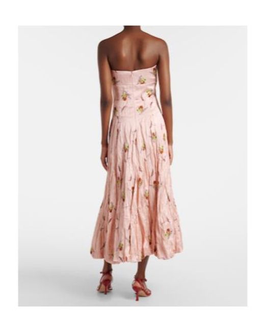 Emilia Wickstead Pink Kaia Floral Satin Bustier Dress