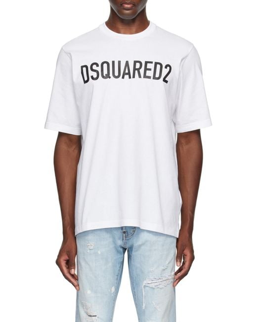 DSquared² White Logo-Printed Crewneck T-Shirt for men