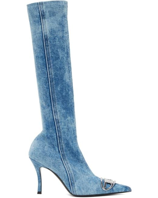 DIESEL Blue D-Venus 80Mm Denim Knee-High Boots