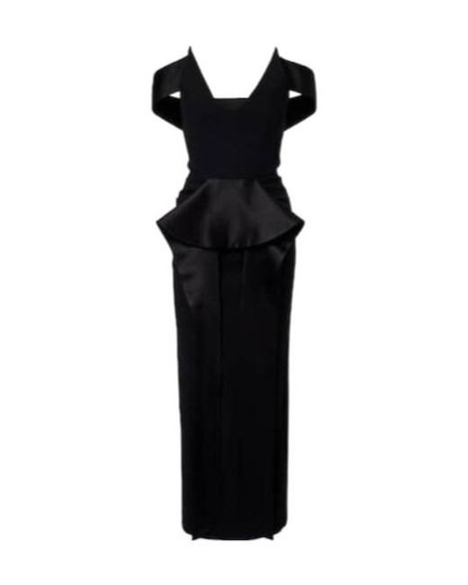 Maticevski Black Barrier Off-Shoulder Satin Midi Dress