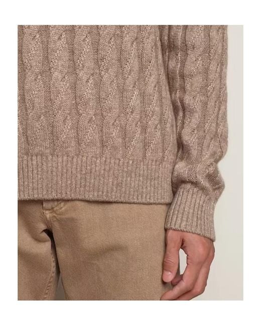 Zegna Brown Cable-Knit Crew Neck Knitted Sweater for men