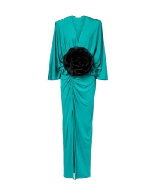 JACQUES WEI Blue Floral-Appliqué Jersey Maxi Dress