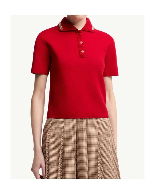 Moncler Red Cotton Knit Polo Shirt