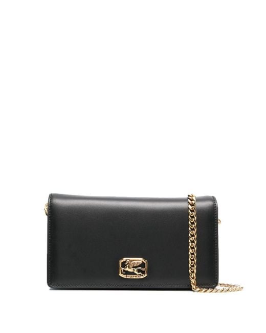 Etro Black Unicorn-Logo Leather Crossbody Bag