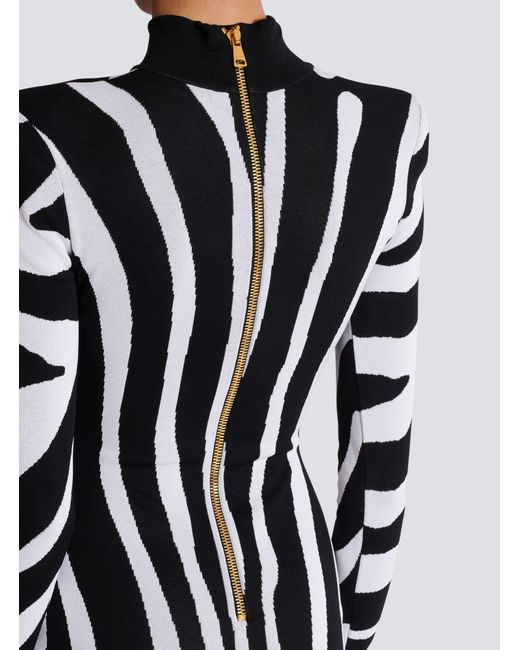 Balmain Black Short Knit Dress With Zebra Intarsia
