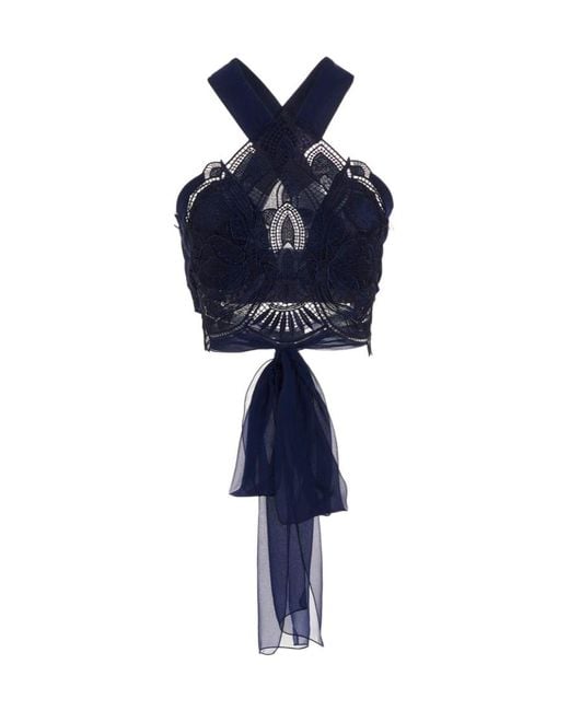 Alberta Ferretti Blue Lace-Detailed Cropped Top