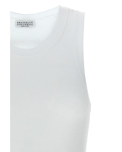 Brunello Cucinelli White Ribbed Top