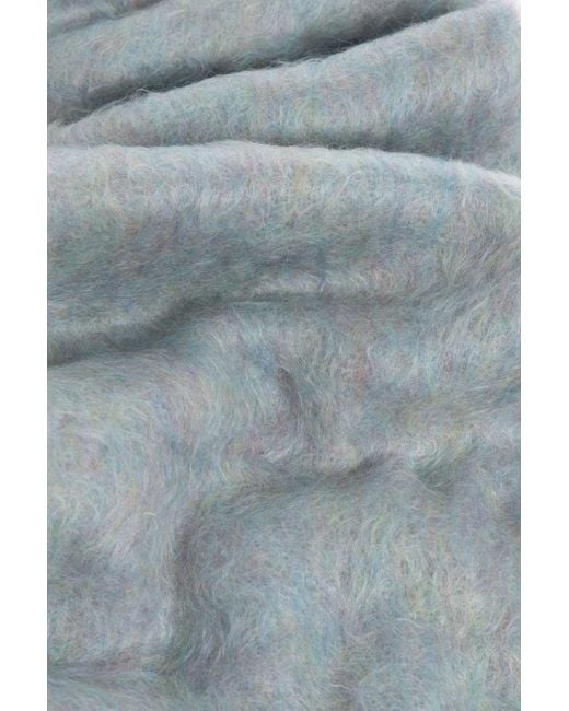 Acne Blue Logo Patch Fringed-Edge Scarf