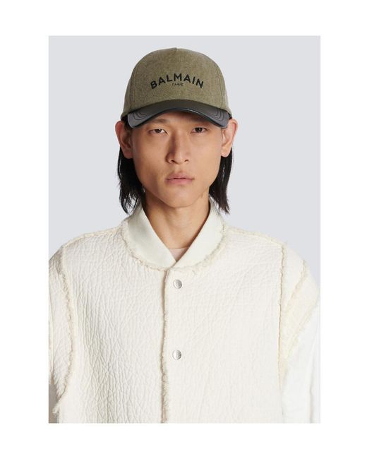 Balmain Green Cotton Cap With Logo for men