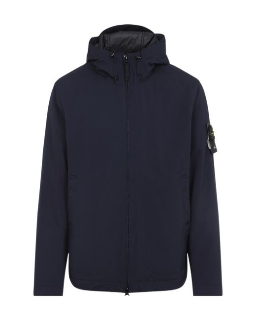 Stone Island Blue Logo Patch Zip-Up Hooded Jacket for men