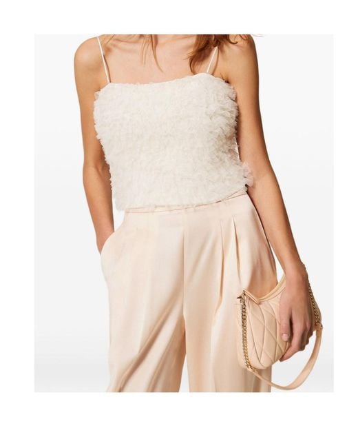 Twinset Natural Textured Tulle Crop Top