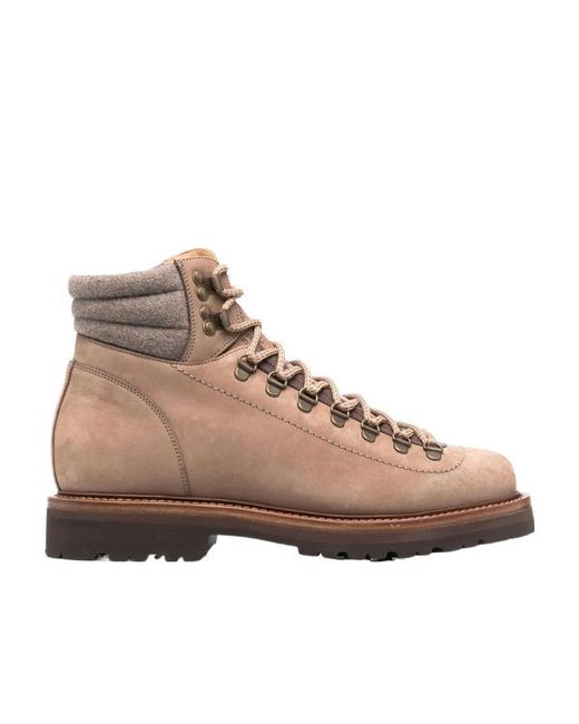 Brunello Cucinelli Brown Padded Ankle Lace-Up Boots for men