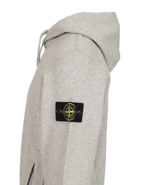 Stone Island Gray Logo Patch Drawstring Hoodie for men
