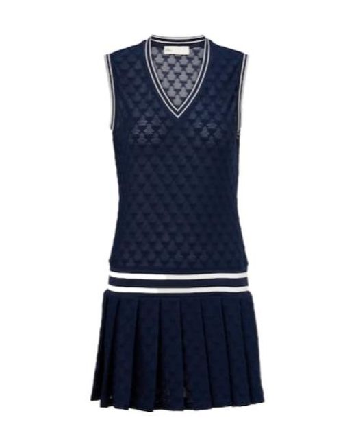 Tory Burch Blue Pleated Terry Jacquard Tennis Dress