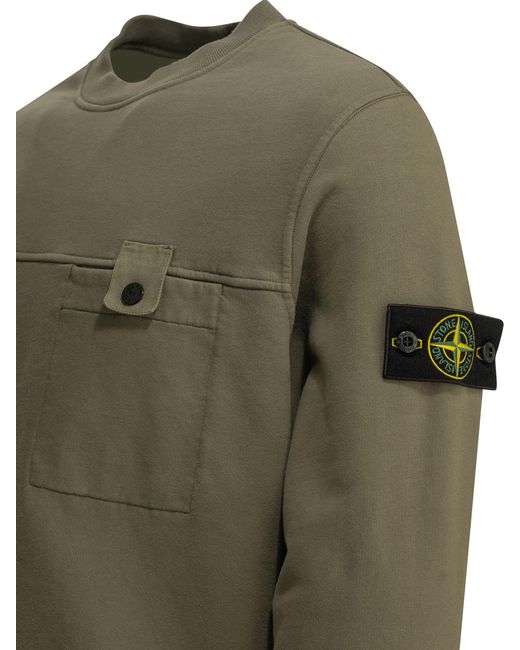Stone Island Green Logo-Patch Chest-Pocket Sweatshirt for men