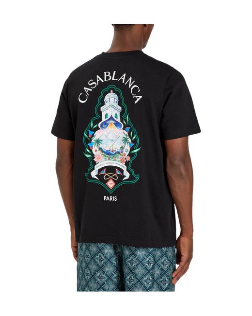 Casablanca Black Front And Back Printed T-Shirt for men