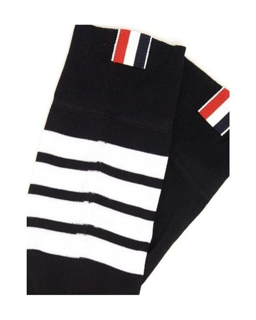 Thom Browne Black 4-Bar Striped Socks for men