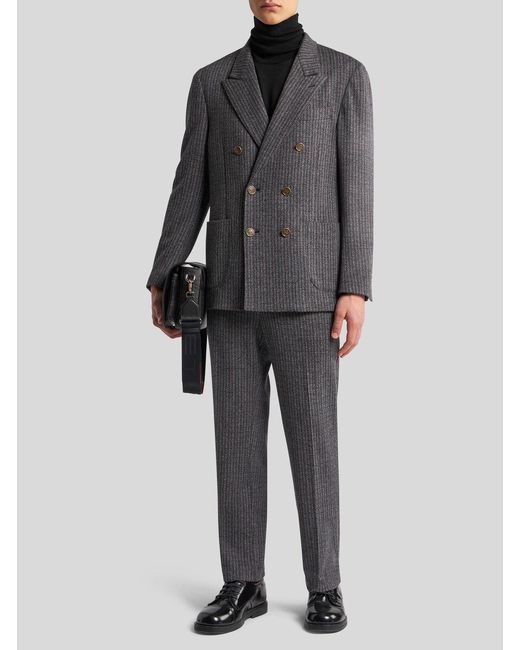 Etro Black Long-Sleeved Double-Breasted Blazer for men