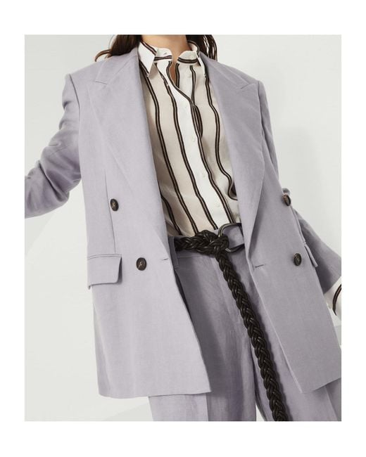 Brunello Cucinelli Gray Double-Breasted Long-Sleeved Blazer