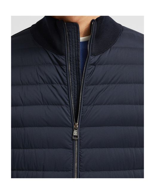 Moncler Blue Logo Patch Knit Padded Cardigan for men