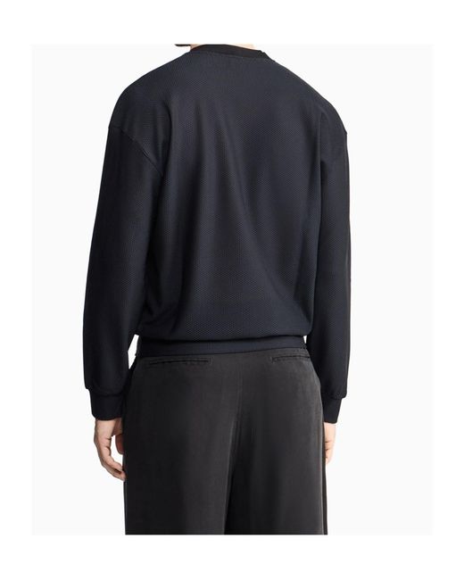 Giorgio Armani Blue Textured Logo Sweater for men