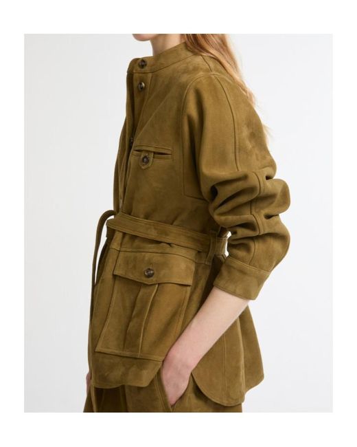 Yves Salomon Green Belted Suede Jacket