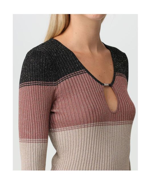 Liu Jo Blue Lurex-Detail Striped Ribbed-Knit Top