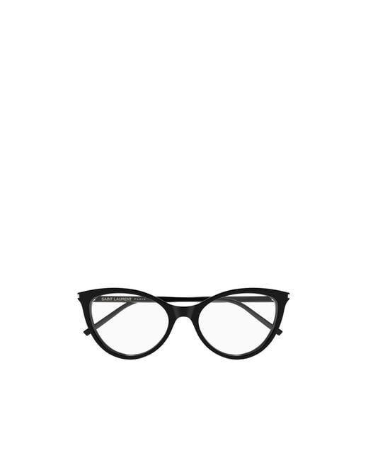 Saint Laurent White Eyewear Logo Printed Cat-Eye Frame Glasses