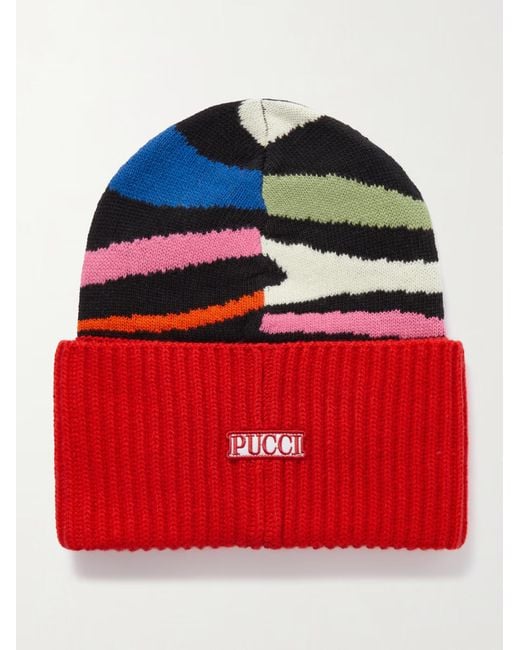 Emilio Pucci Red Jacquard Wool Hat