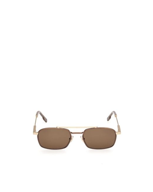 Zegna Brown Double-Bridge Rectangle-Frame Sunglasses for men