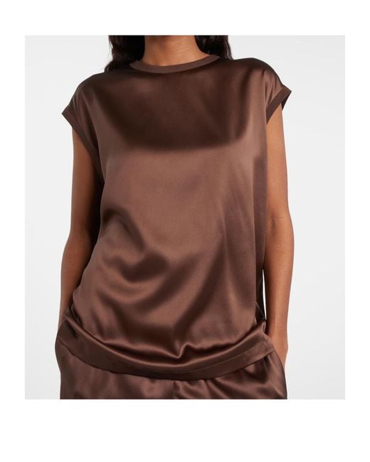 Brunello Cucinelli Brown Silk-Blend Satin Top