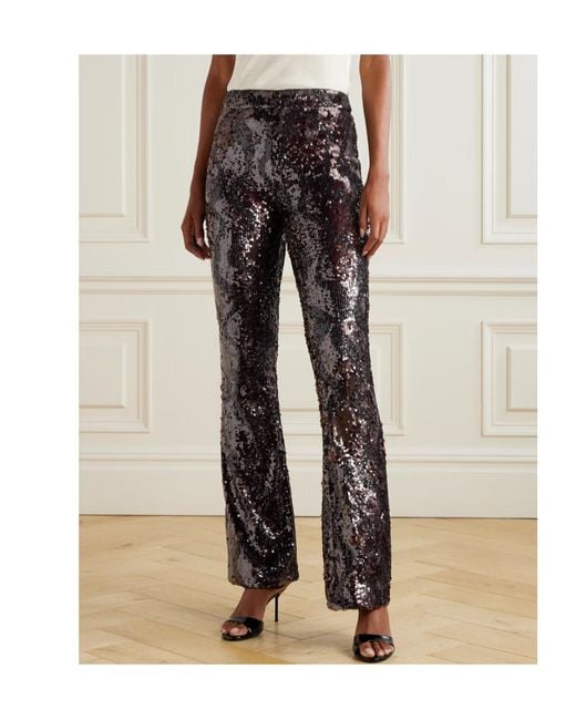 Veronica Beard Brown Collier Sequined Satin Flared Pants