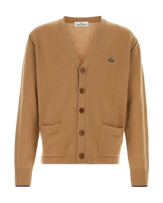 Vivienne Westwood Brown Orb Embroidered V-Neck Cardigan for men