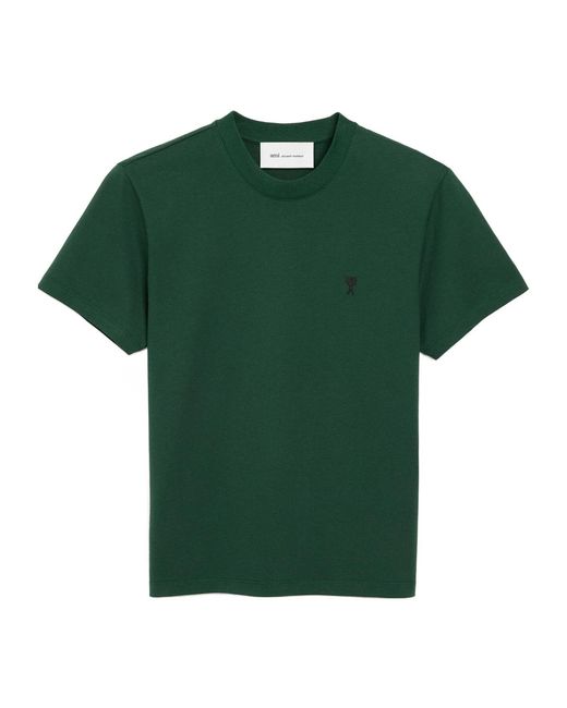 AMI Green Ami Logo Embroidered Crewneck T-Shirt for men