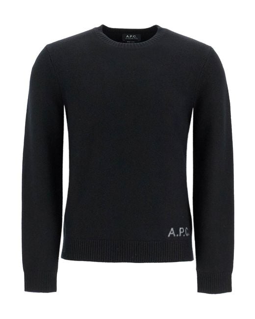 A.P.C. Black Edward Logo Intarsia-Knit Crewneck Jumper for men