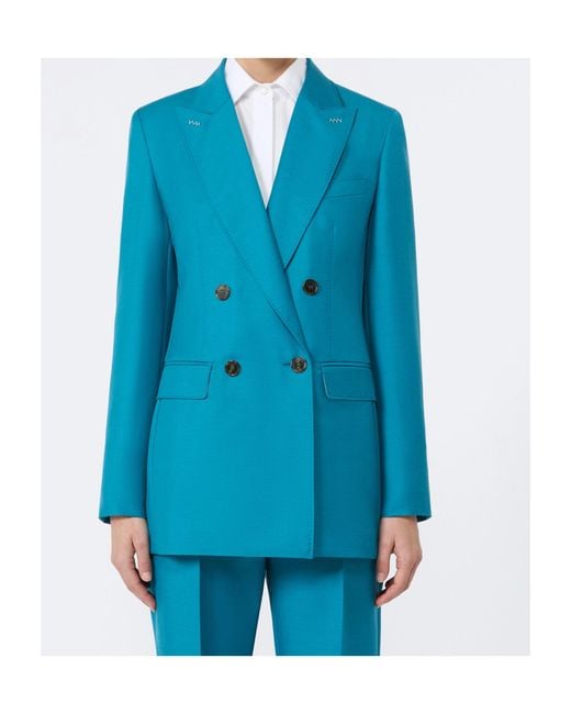 Max Mara Blue Mxmstaffa Double-Breasted Blazer