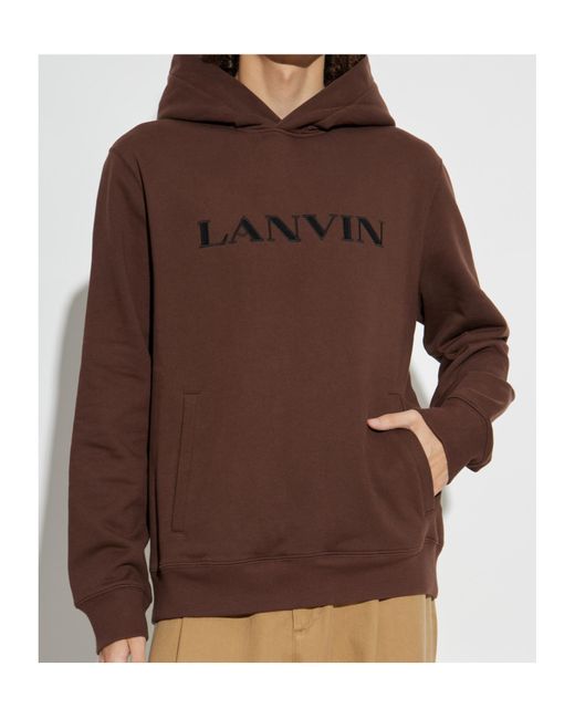 Lanvin Brown Logo-Embroidered Kangaroo Pocket Hoodie for men