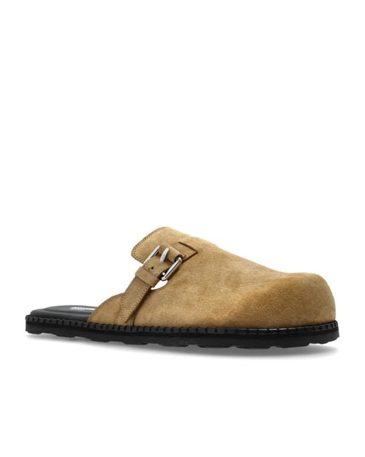 Moschino Brown Buckle Detailed Round Toe Mules for men