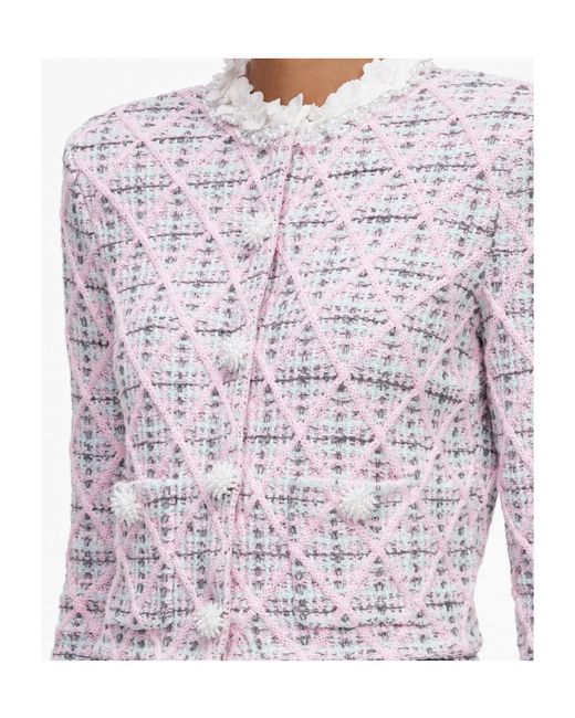 Self-Portrait White Check Knit Cardigan