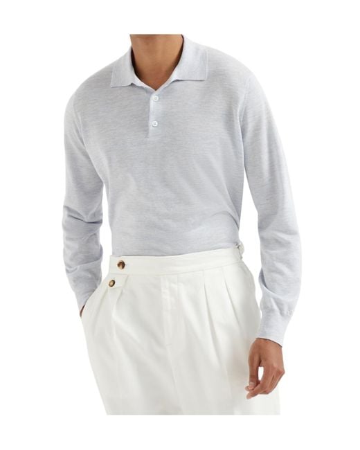 Brunello Cucinelli Gray Knitted Polo Shirt for men