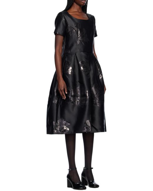 Comme des Garçons Black Jacquard Floral Pattern Midi Dress