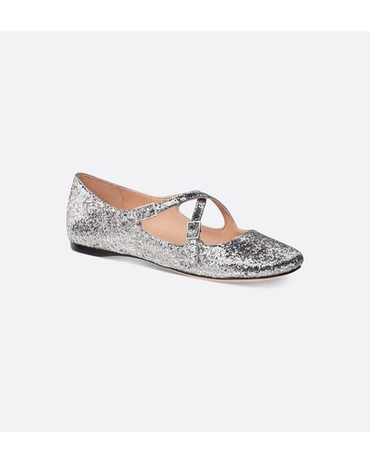 Dior White Glitter Mary Jane Ballet Flats