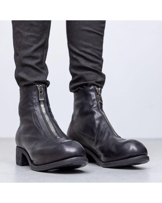 Guidi Black Front Zip Ankle Boots