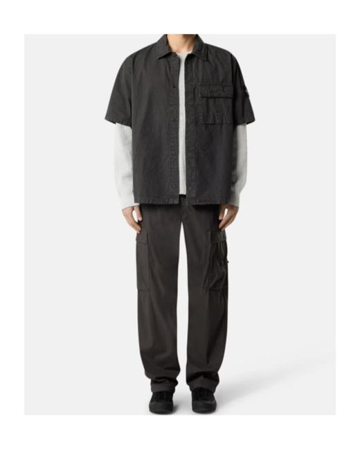Stone Island Black Compass-Badge Short-Sleeved Shirt for men
