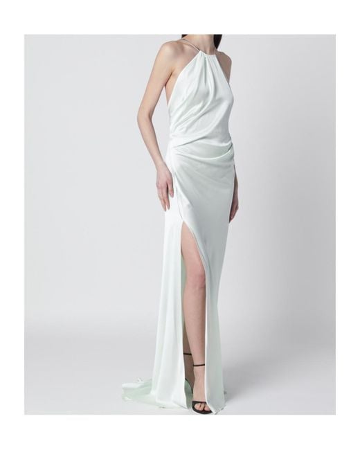 Victoria Beckham White Aloe-Coloured Long Dress With Chain Detail